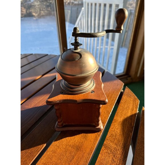 Sold Vintage Wood & Brass Kaffee Coffee Grinder Mill - Picture 7 of 9